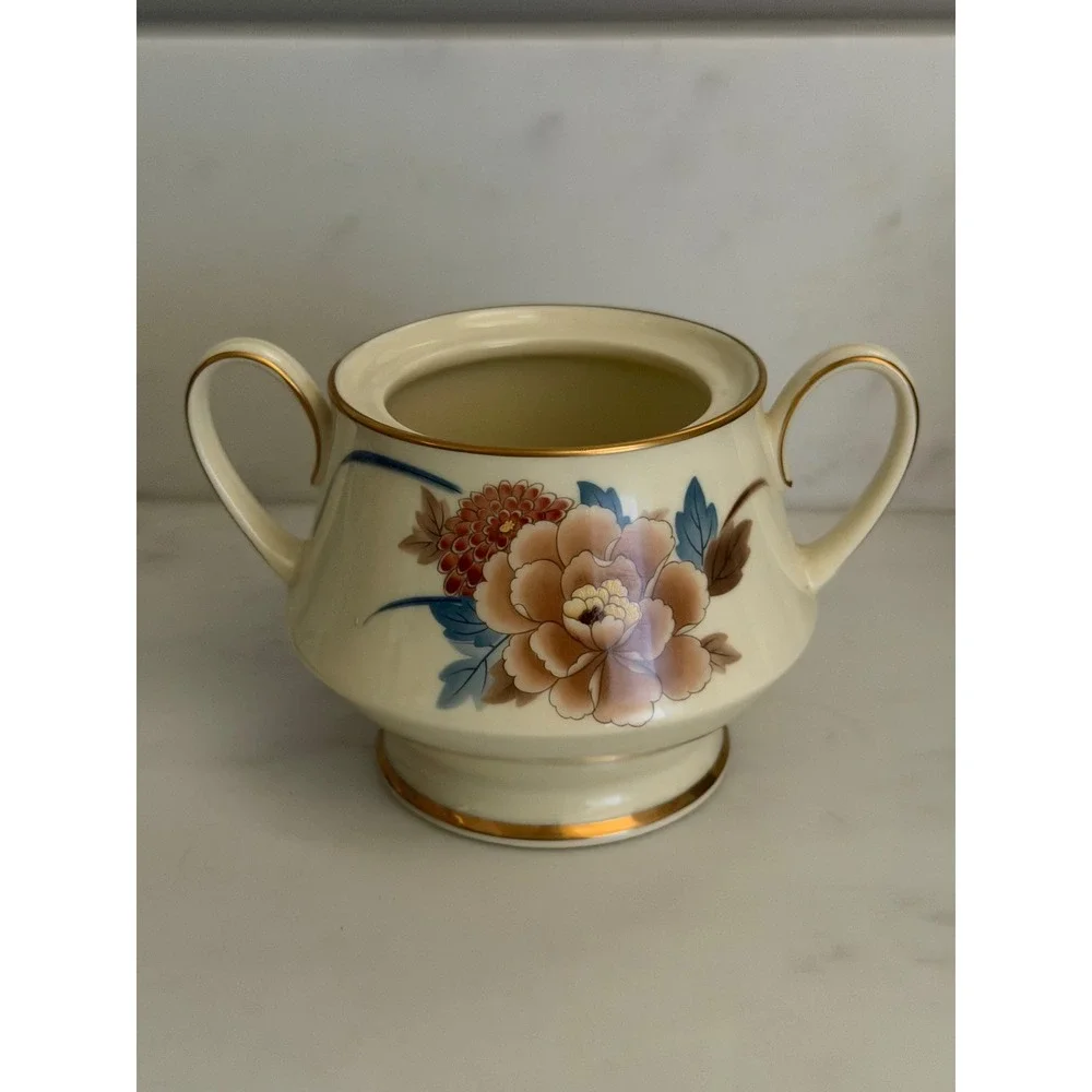 Noritake China Mantigo Sugar Bowl Cream‎ Floral Gold Trim Dinning Vintage